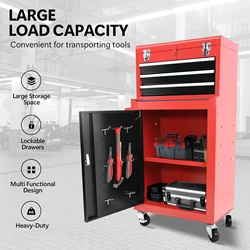 3-Drawer Rolling Tool Chest with Wheels, Tool Chest with Large Storage Cabinet and Adjustable Shelf