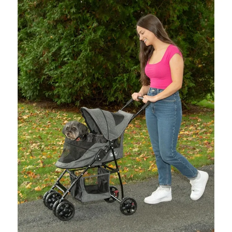 Happy Trails Lite Pet Stroller for Cats/Dogs, Zipper Entry, Easy Fold with Removable Liner, Safety Tether, Storage Basket