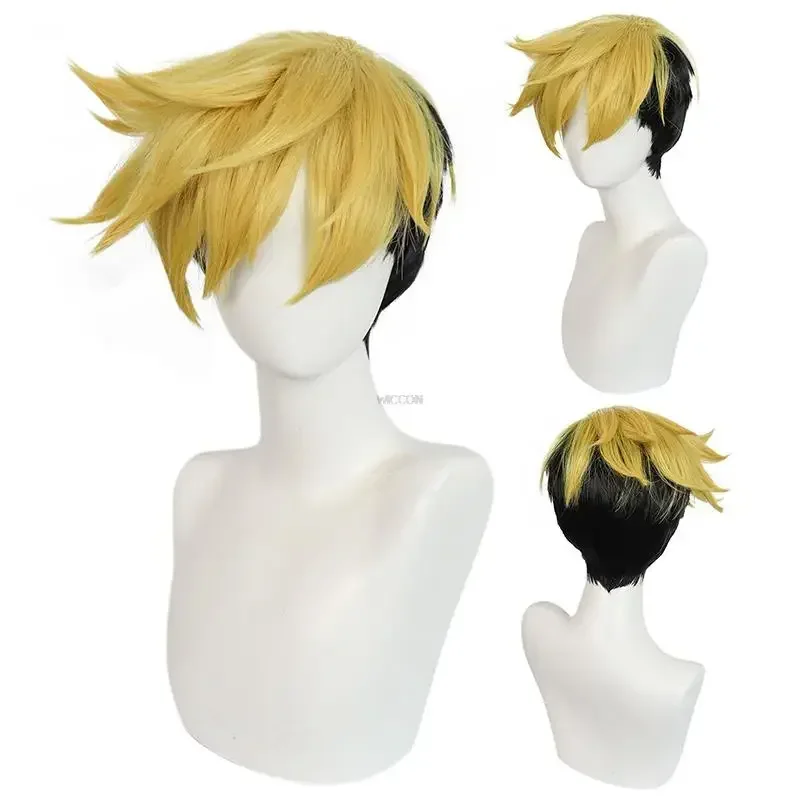 Vash The Stampede Cosplay Peruca Anime Vash The Stampede Amarelo Preto Peruca Curta Fantasia de Festa de Halloween para Homens