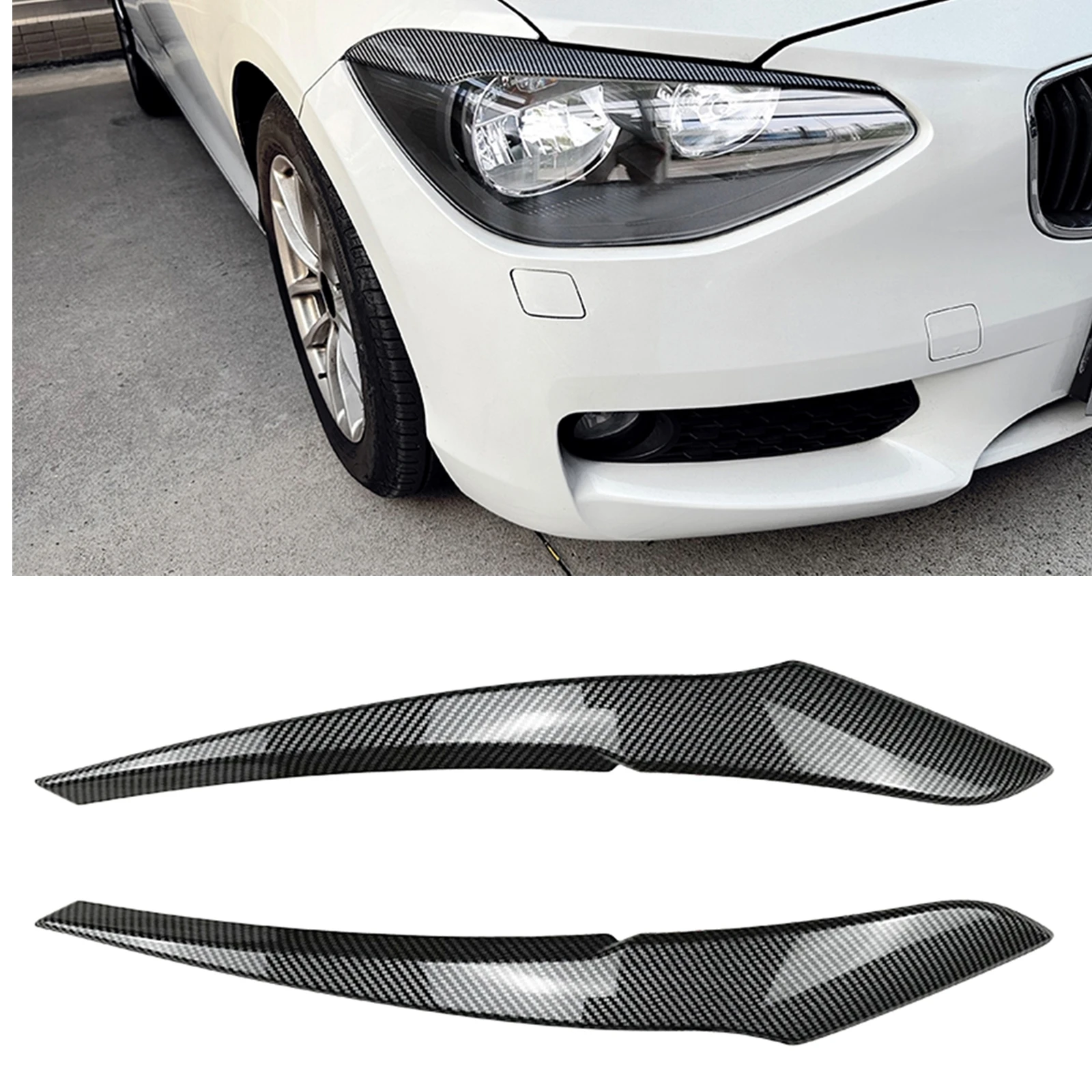 2PCS Front Head Light Brow Sticker Eyebrow Headlamp Eyelid Cover For BMW 1 Series F20 F21 2011-2014 Base Version