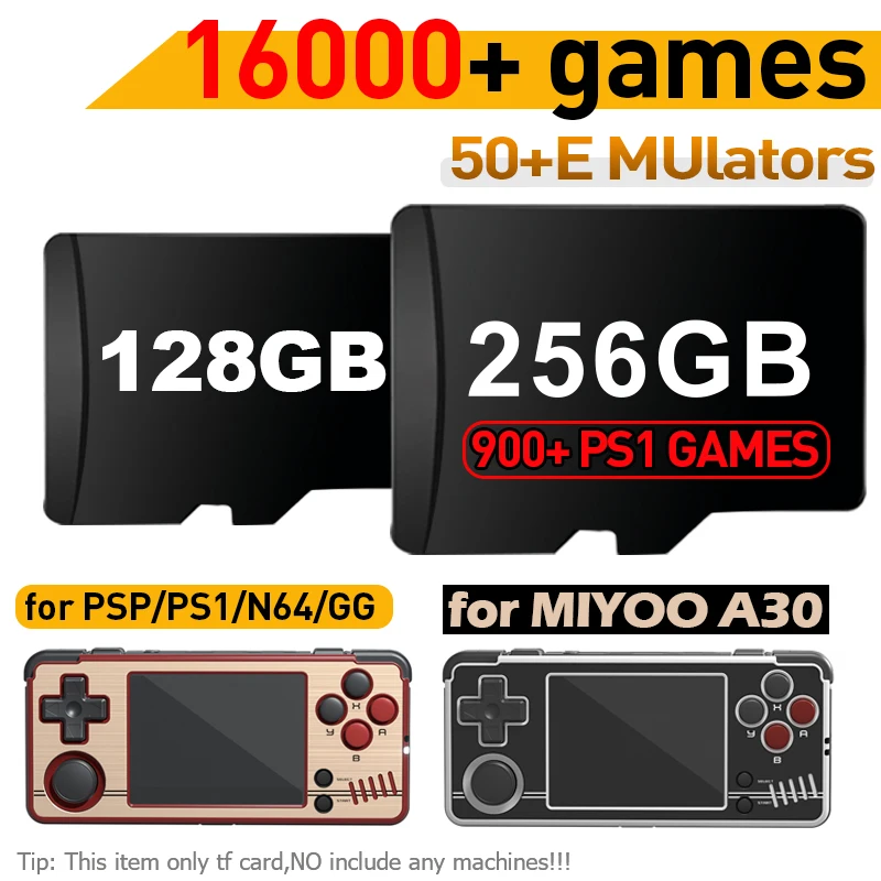 

Game System Card for Miyoo A30 System Game Card Built-in 16000+ Classic Games 50+ Emulators for PSP/PS1/N64/GG/MAME game TF Card