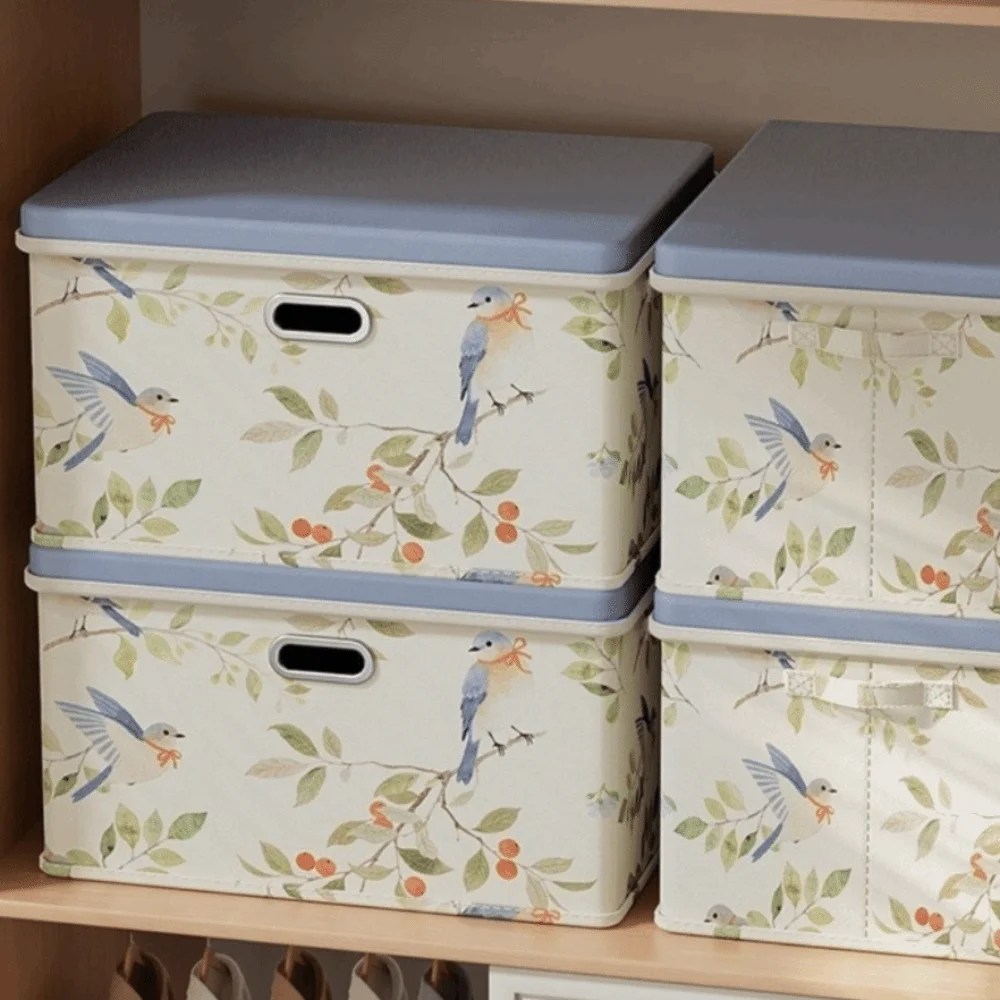 Oxford Fabric Peony Pattern Storage Box Large Capacity Dust-proof Clothes Quilts Storage Box Folding Space Saving