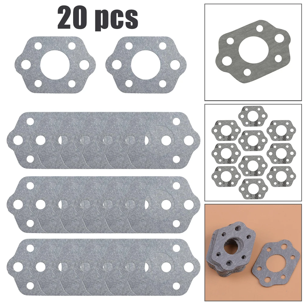 Parts Gasket 4.3x3cm Intake Manifold Paper Replacement 20X Accessories Carburetor Chainsaw Dark Grey Fit Fittings