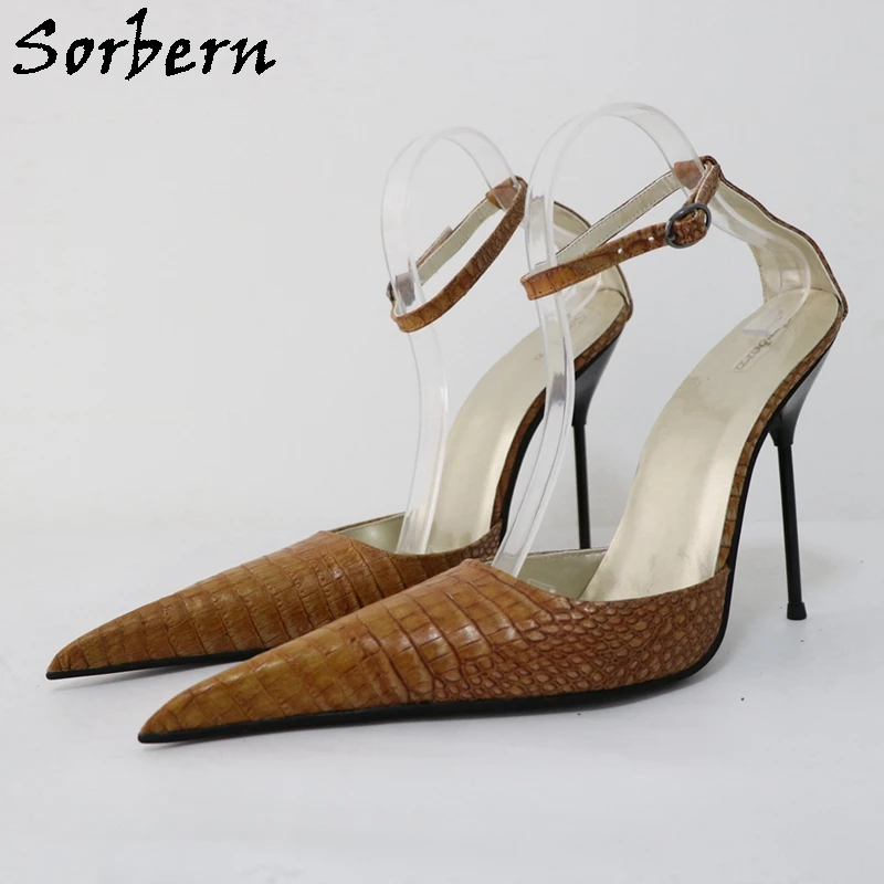 

Sorbern 14Cm Brown Crocodile Women Pump Metal High Heel Pointed Toe Custom Stilettos Fetish Night Club Footwear Shoes