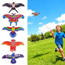 Children Kite Toy Cartoon Eagle Foldable Mini Plastic Toys Kite Hand Brake Fishing Rod  Butterflies For Kids Outdoor Toy For Fun