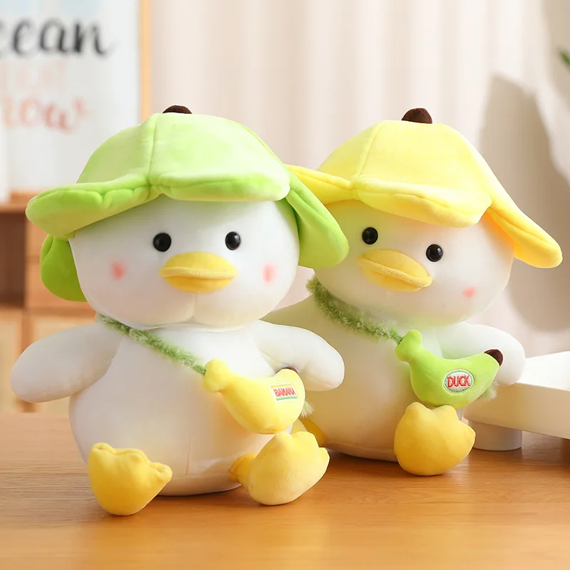 

Kawaii Banana Duck Plush Doll Stuffed Animal Duck with Hat Bag Plushies Pillow Funny Cute Soft Kids Toys for Girls Birthday Gift