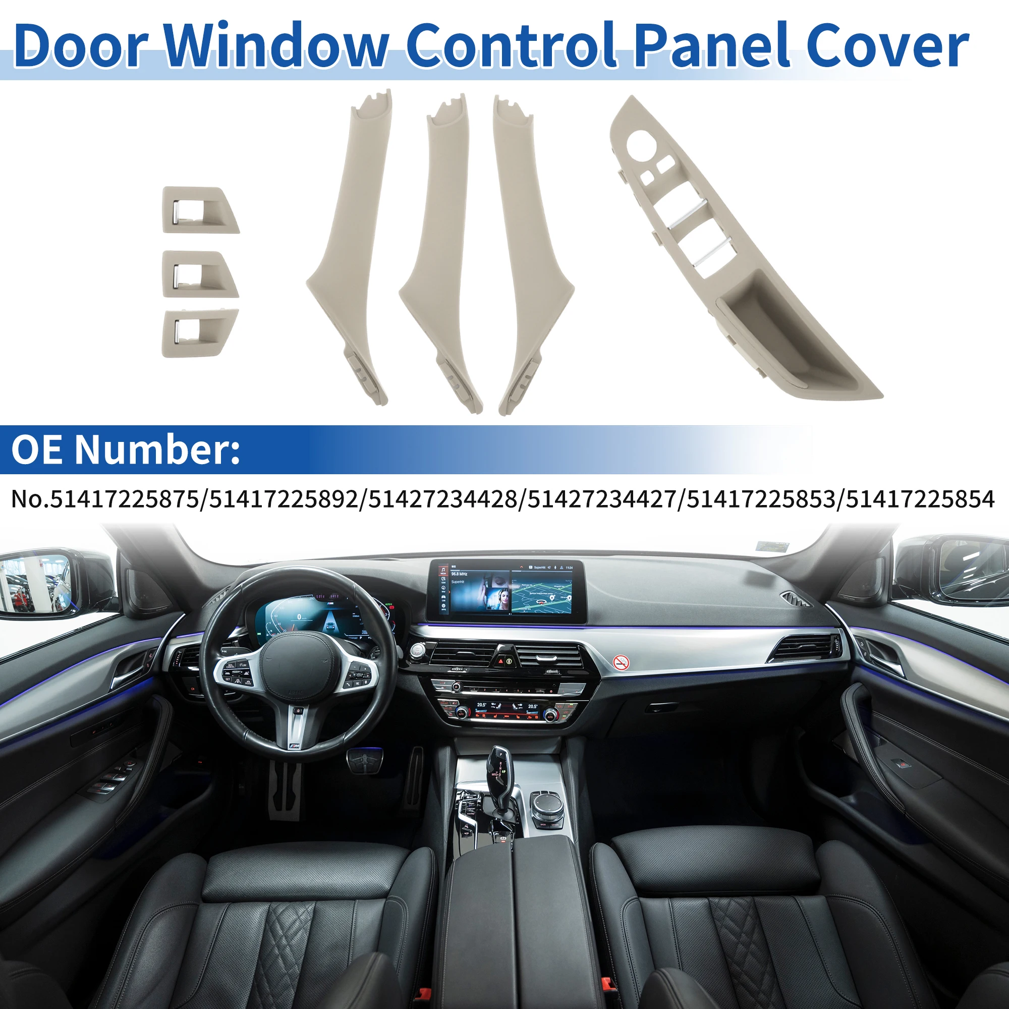 UXCELL 1 Set RHD Side Door Window Control Panel Cover No.51417225896 Inner Door Pull Handle Trim Window Switch Armrest Panel
