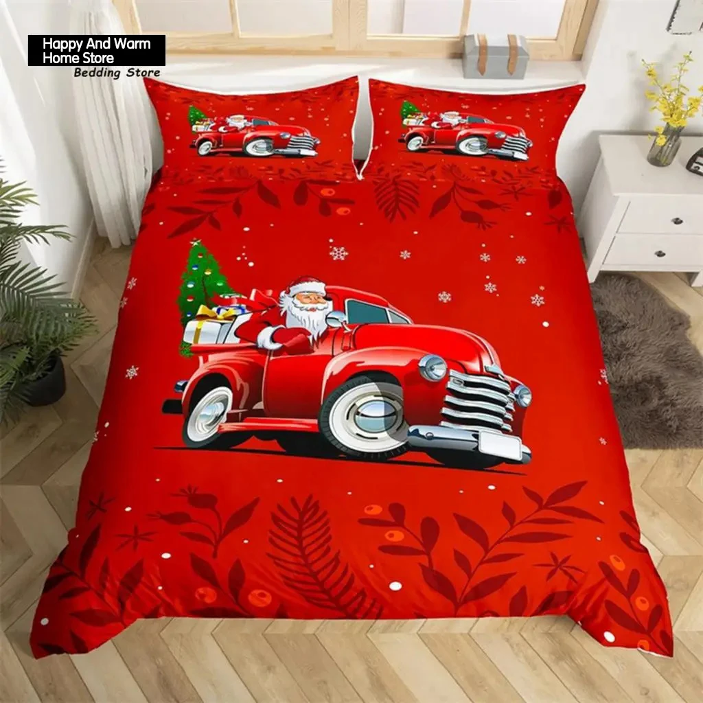 

Christmas Tree Santa Claus Duvet Cover Twin King Queen Boys Christmas Bedding Set Polyester Botanical Racing Car Comforter Cover