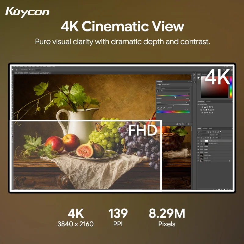 Kuycon P32D 32 Inch 4K Glossy IPS Gaming Monitor 3840x2160 100W Reverse Charging HDR 99%sRGB 96%DCI-P3 500Nit With Rotary Stand