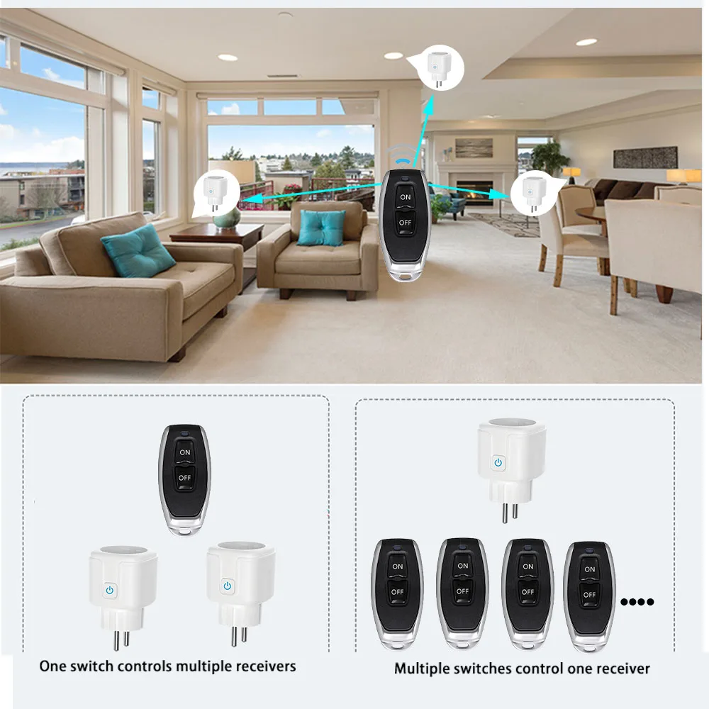 Wireless Smart Remote Control Socket Switch 220V 4000W 16A EU FR Universal Plug Remote ON OFF Electrical Outlets for Lighting