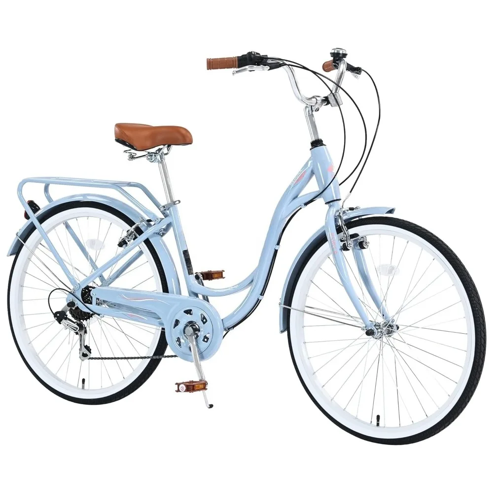 

Beach Cruiser Bike for Women 24/26 Inch Ladies Bike 7 Speed Complete Cruiser Bikes with Dual V-Brake and Adjustable, Customized