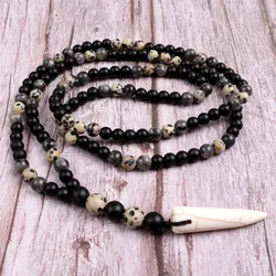 Fashion Black Stones Bead With Angle Pendant Necklace For Men