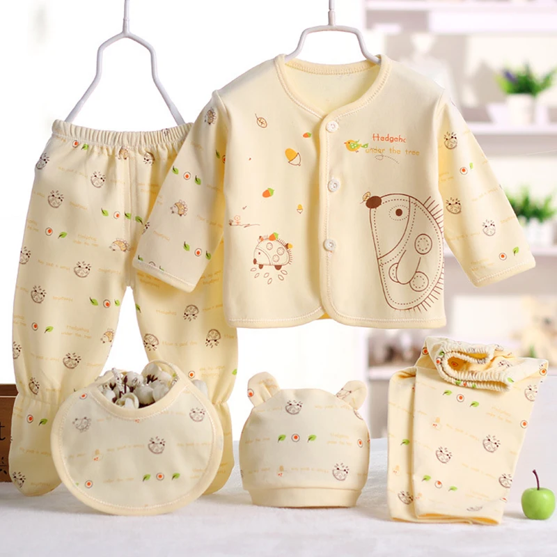 5Piece Spring Autumn Newborn Baby Girls Outfits Cartoon Cute Cotton Soft Tops+Pants Kids Clothing Set Infant Boys Clothes BC244