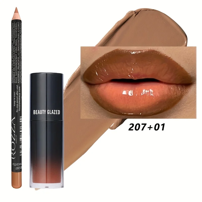 2 stks/set Gladde Lip Liner + Lipolie Set Lip Combo Waterdichte Lip Liner Make-up, langdurige Hydraterende Lip Make-Up Lip Mollig