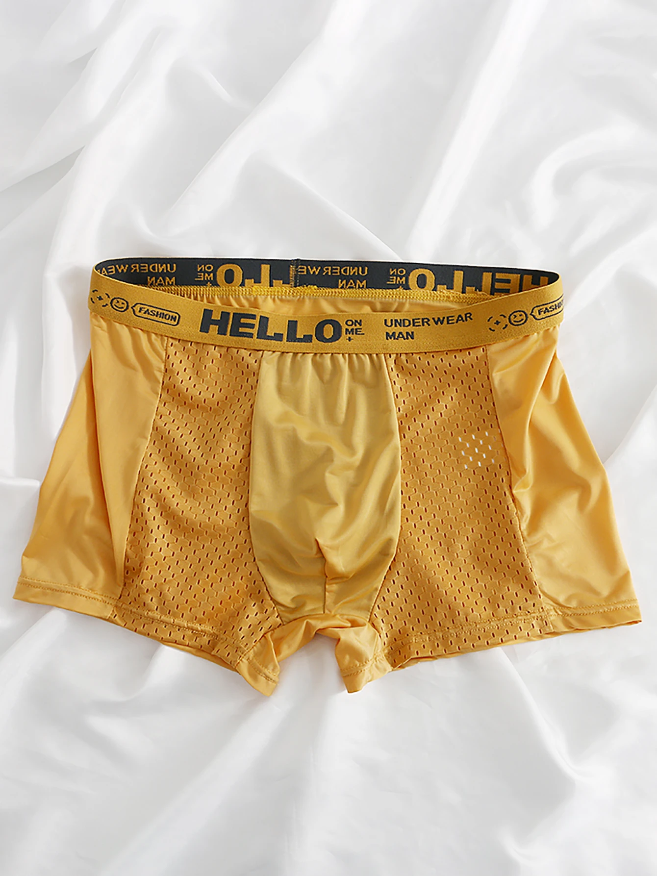 4-Piece Men's Ice Silk Semi-Mesh Boxer Briefs, with Stylish Waistband Design, Cool and Breathable