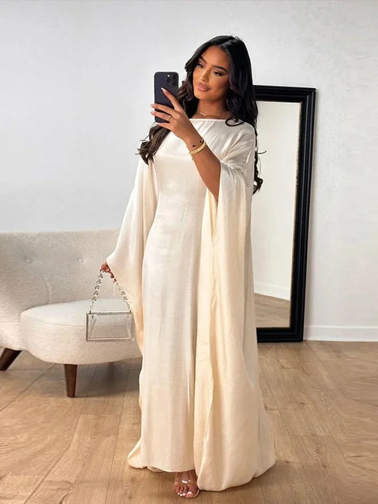 Elegant Satin Prom Gowns Saudi Arabic Simple Prom Gowns Women Full Sleeves A Line Evening Dress Female Formal Gowns Outfit Dress