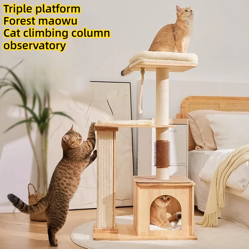 

Tower Scratcher Cat House Wall Climbing Set Kitten Wooden Cat House Climbing Gadgets Mascotas Gato Accesorios House for Cats