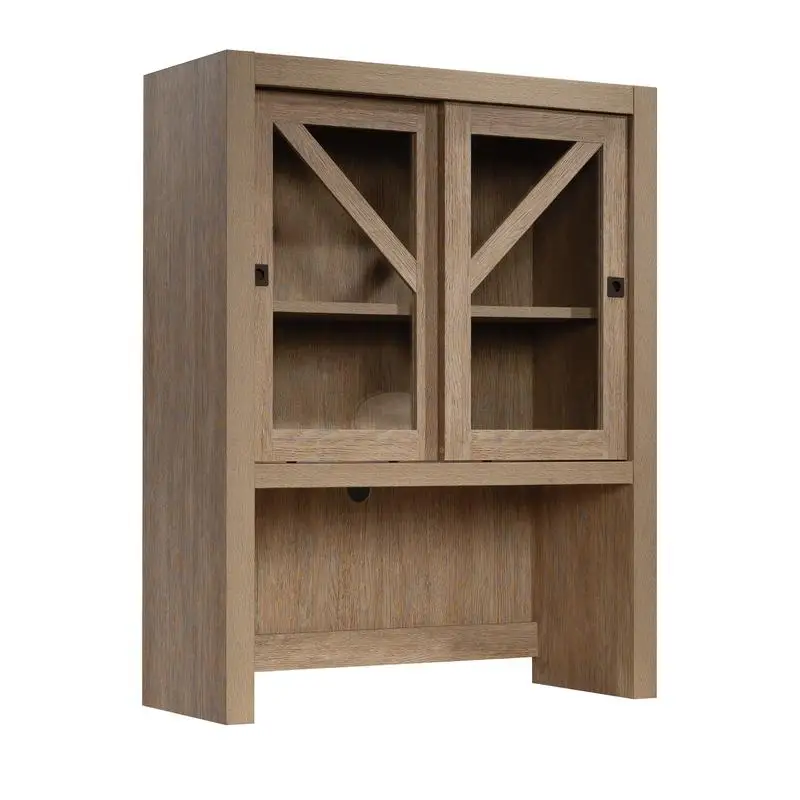 

Brown Library Hutch Storage Shelf Unit with Open Shelves and Cabinets