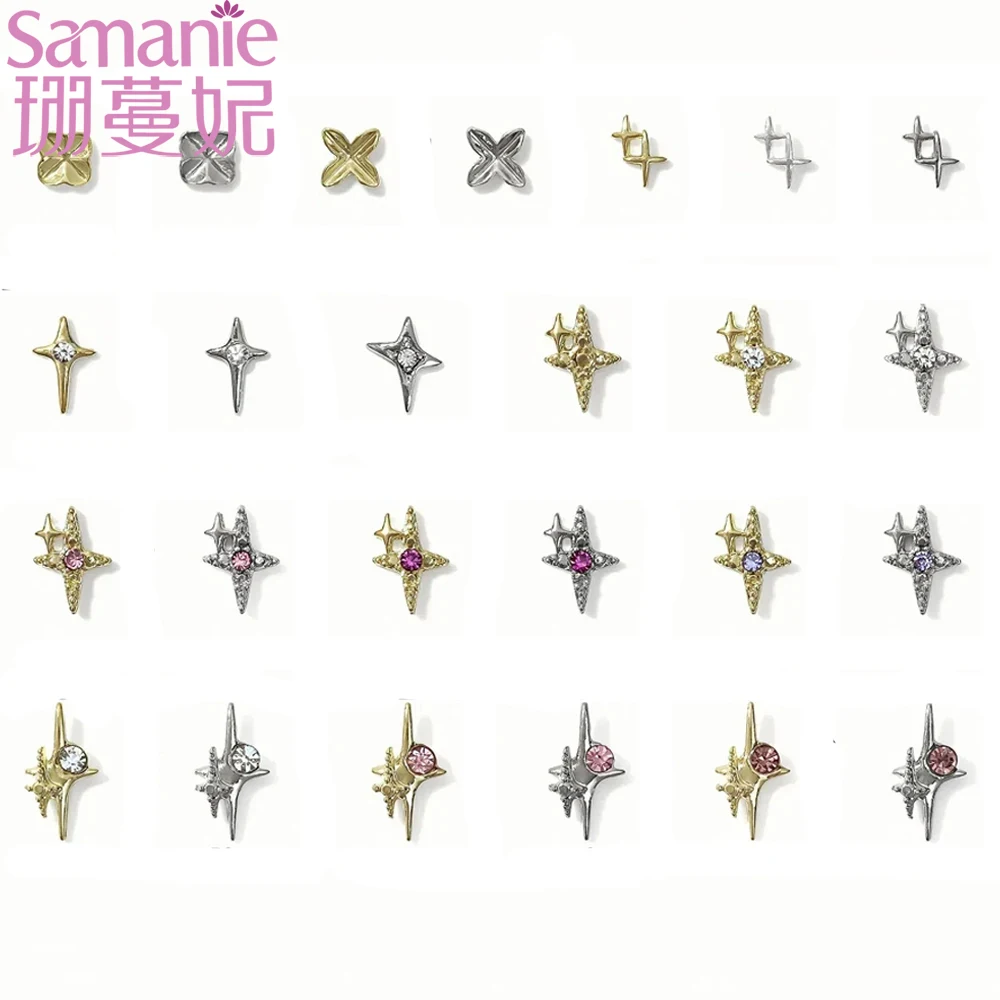 10pcs Gold/Silver 3D Star Nail Charms Hollow out Gems Crystal Decoration for Manicure DIY Shinny Starlight Y2K Supplies Parts