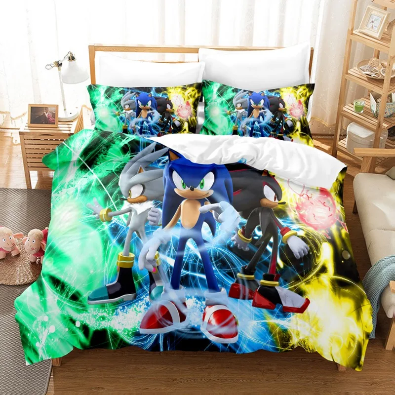 Set di biancheria da letto Sonic con federa per uso domestico Anime Harajuku stampa 3D Cosplay tessili per la casa biancheria da letto King Size