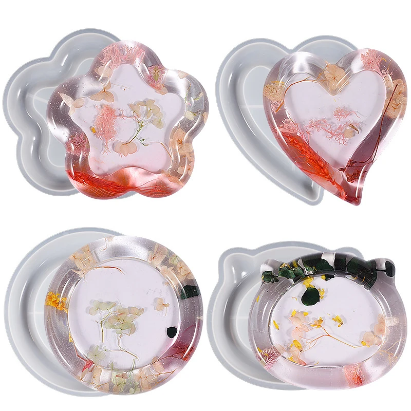 Love Heart Epoxy Tray Silicone Mold DIY Cement Plaster Jewelry Storage Base Resin Mould Crystal Uv Epoxy Cat Head Coaster Making