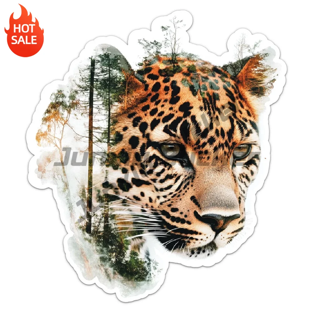 Double Exposure Leopard Wild Animal Vinyl Car Sticker Decorative Decal for SUV Window and Travel Bag Car Accessories