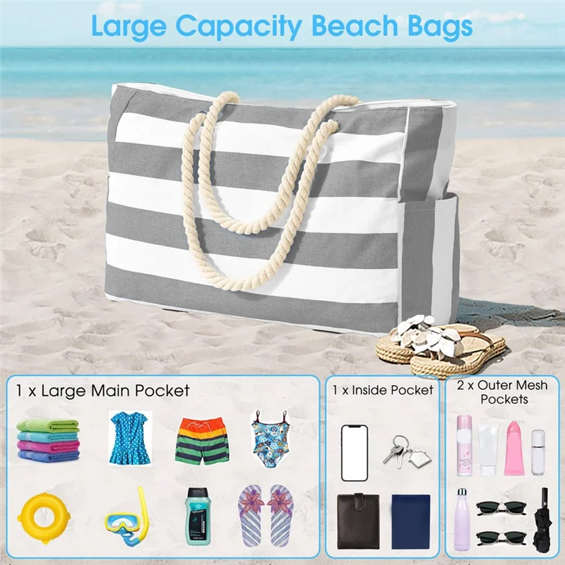 حقيبة شاطئ ABQR، حقيبة سباحة، حقيبة شاطئ مقاومة للماء، حقيبة حمام سباحة، حقيبة شاطئ، حقيبة تسوق، حقيبة كتف قابلة للطي باللون الرمادي