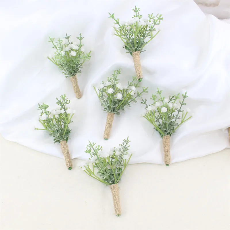 Babysbreath العروة الصدار دبوس الزهور النباتات الخضراء الزفاف العروة عروة الرجال الزواج الصدار بروش
