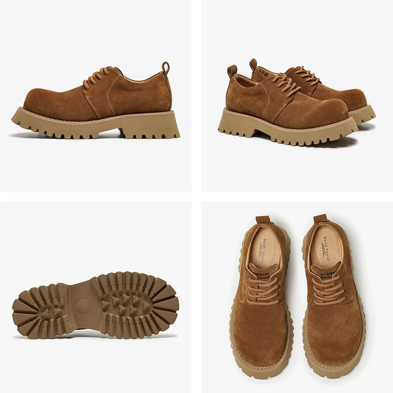 BEAUTODAY ديربي أحذية الرجال جلد البقر المدبوغ بلون جولة تو منصة الدانتيل متابعة أحذية الذكور عادية اليدوية 55650