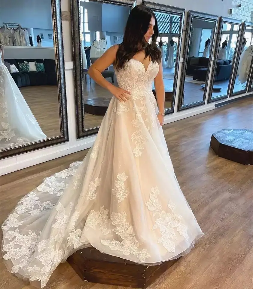 Vestido de casamento 2022 bohomian tule noiva verão formal vestes renda a linha longo simples plus size vestido de noiva do vintage feito sob encomenda