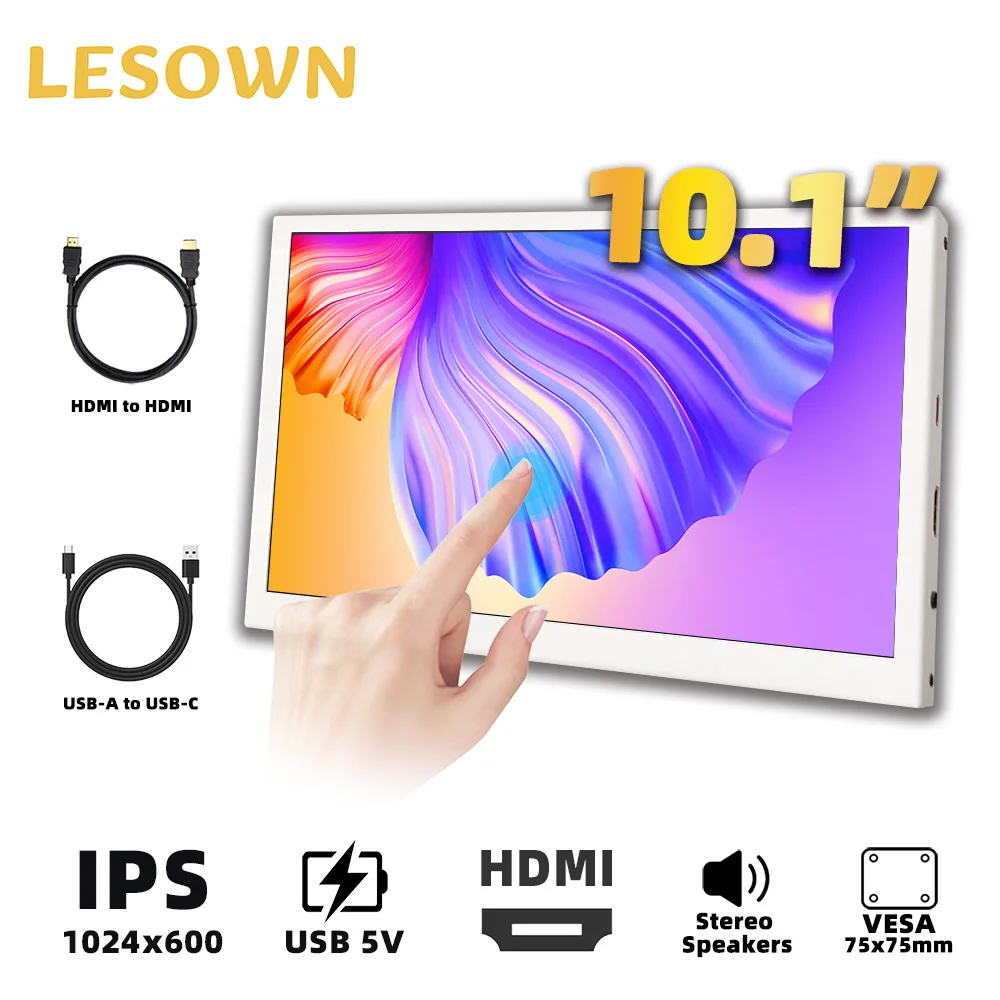 

LESOWN 10.1 Inch 1024x600 IPS Mini Monitor Ultra-Slim External Display Side Screen for Laptop Gaming Travel-Friendly Plug & Play