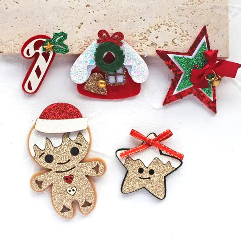 10pcs Glitter Applique Star Gingerbread man Christmas House c for DIY Hair Clips Accessories Felts Party Decor Craft