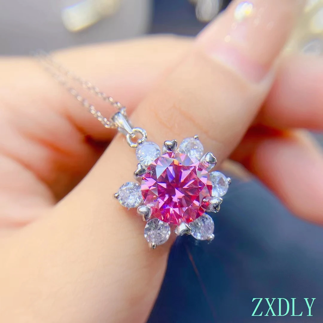 Luxury Big Size Pink Moissanite Pendant 5CT Gemstone Lab Diamond Real 925 Silver Necklace Fine Jewelry for Wedding Party Gift