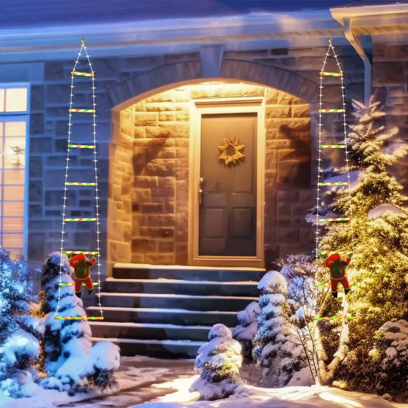Kerst buitenlicht Decor LED Klimmen Kerstman Kerstladderverlichting Afneembare ladder Boomlicht Lichtslingers