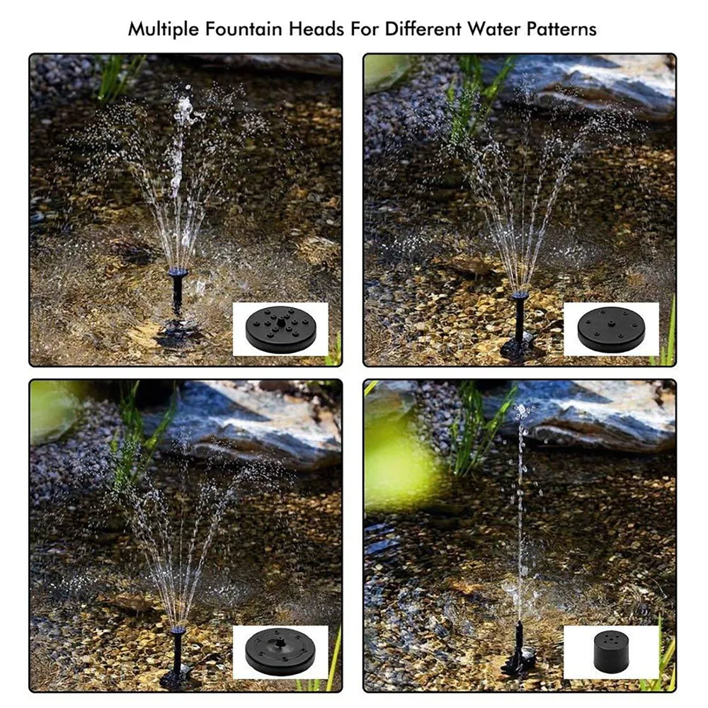 7V/1.2W Solar Fountain Pump 11.81-23.62in Spray Height Black Solar Water Pump 6 Kits Included Solar Powered Fountain Pump