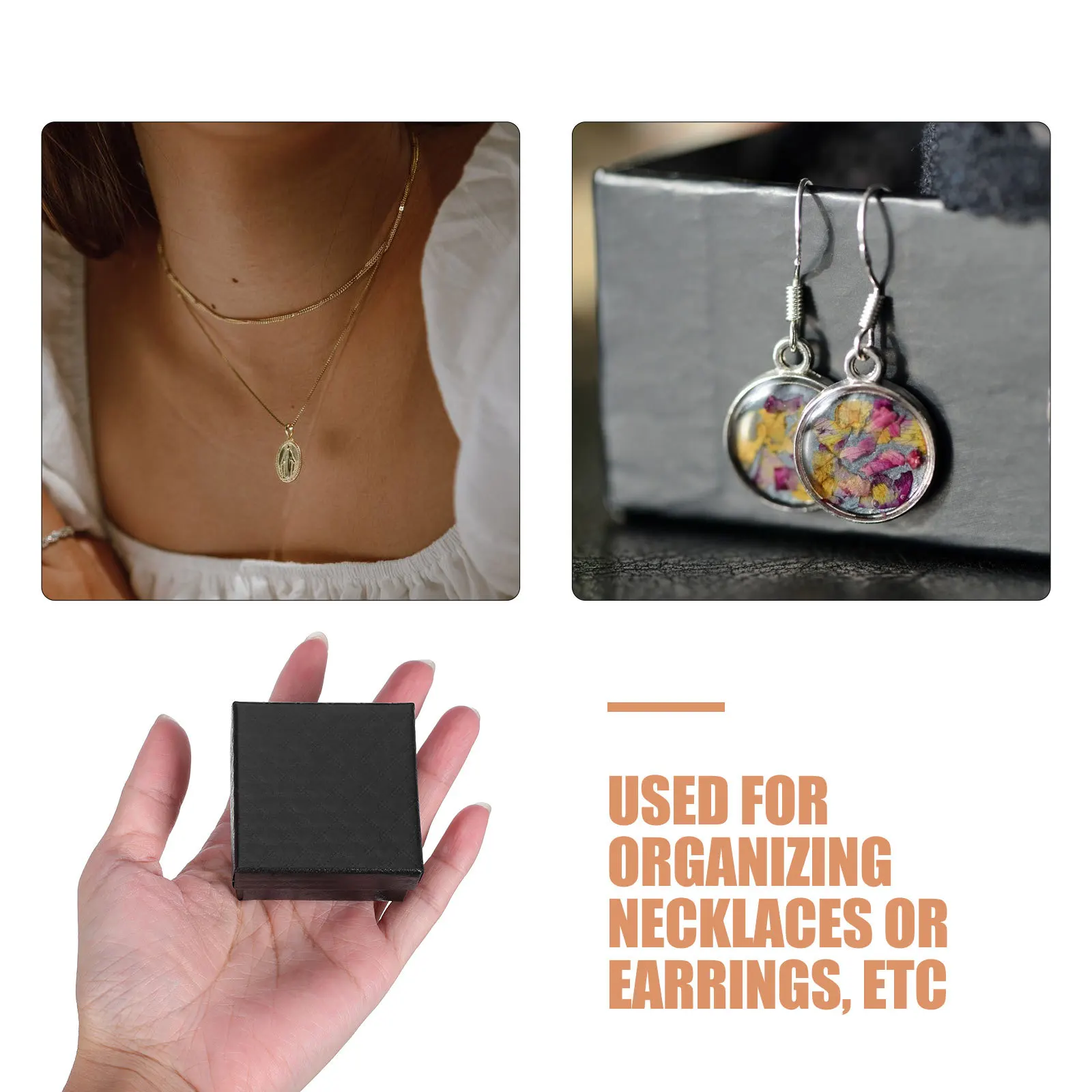 24Pcs Black Patterned Jewelry Boxes Square Cardboard Present Boxes Small Jewelry Organizer Case for Travel Rings Earrings