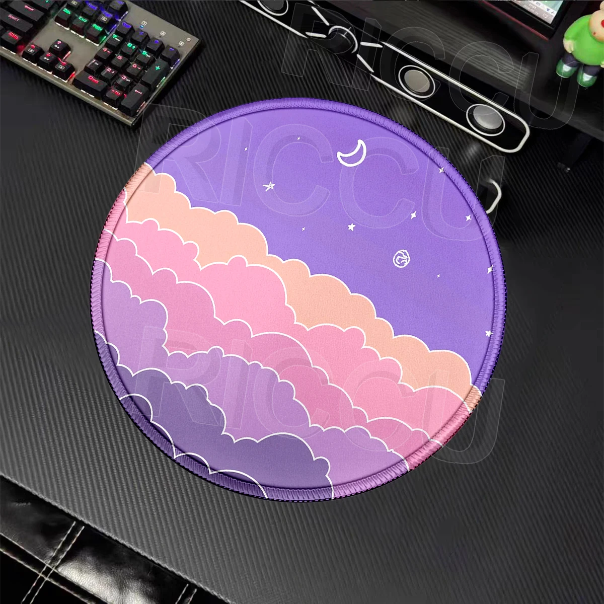 Tapis de Souris Rond XS Cute Cloud pour Gamer, Tapis de Clavier en Caoutchouc HD avec Bord Verrouillable, Accessoires de Bureau pour Ordinateur Portable