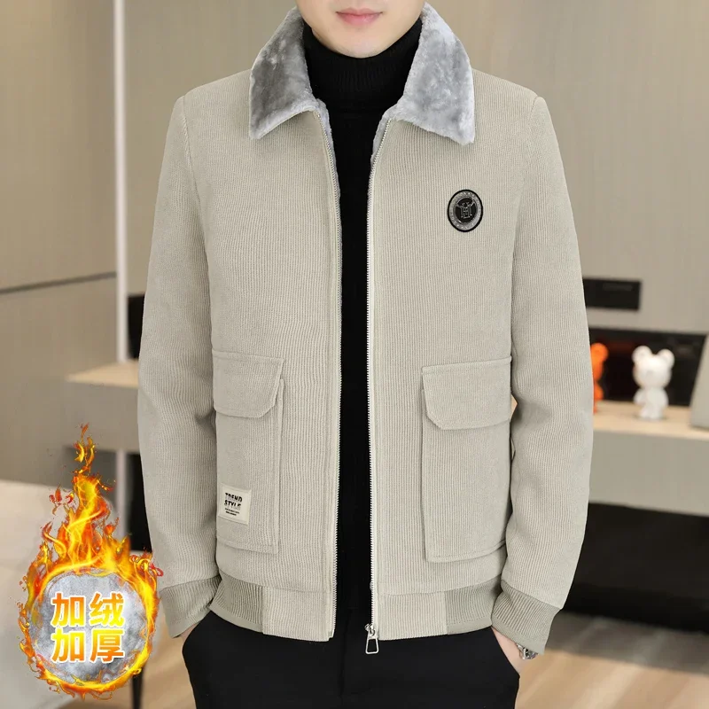 

2023 Winter Men's Plush and Thick Jacket Fake Fur Lapel Wool Blends Coat Casual Business Overcoat Social Windproof Trench Coat