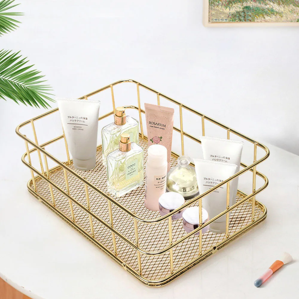 Nordic Iron storage Basket jewelry organizer Gold Office Desktop Sundries Makeup Brushes Holder Table Cosmetics Organizer Rack