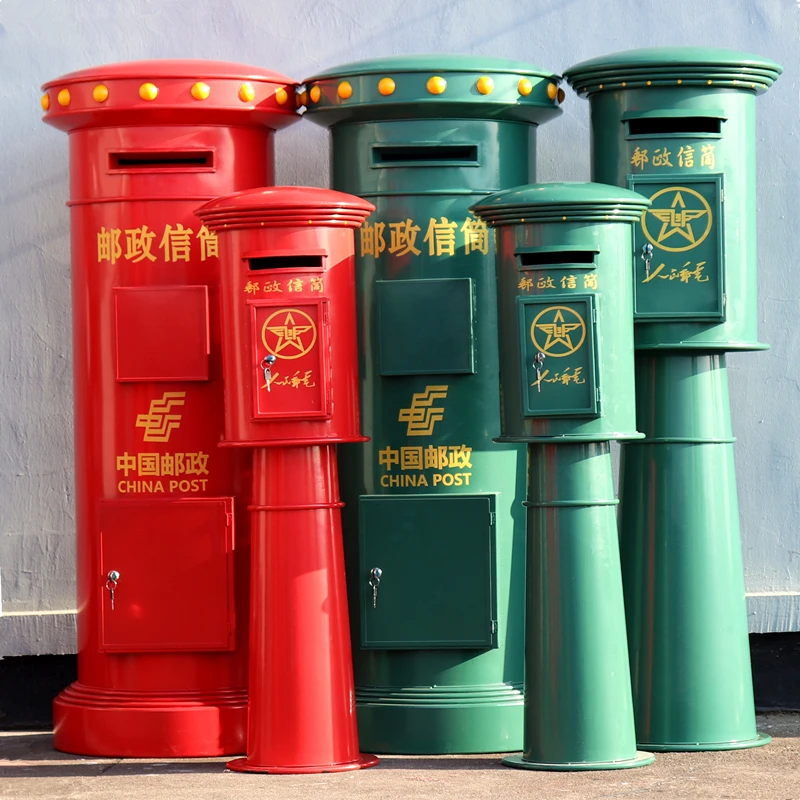 

Wrought iron China Post mailbox outdoor large floor ornament people's green mailbox photography props