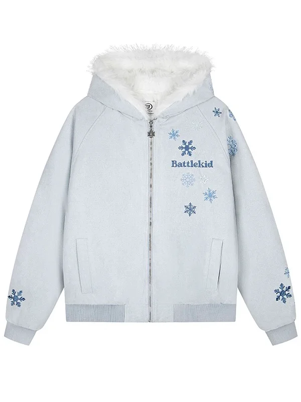 

plus Size Hoodie Thiened Embroidered Fur Collar ex Winter Warm Jaet Casual Streetwear Vintage Sle Long Sve Zippe...