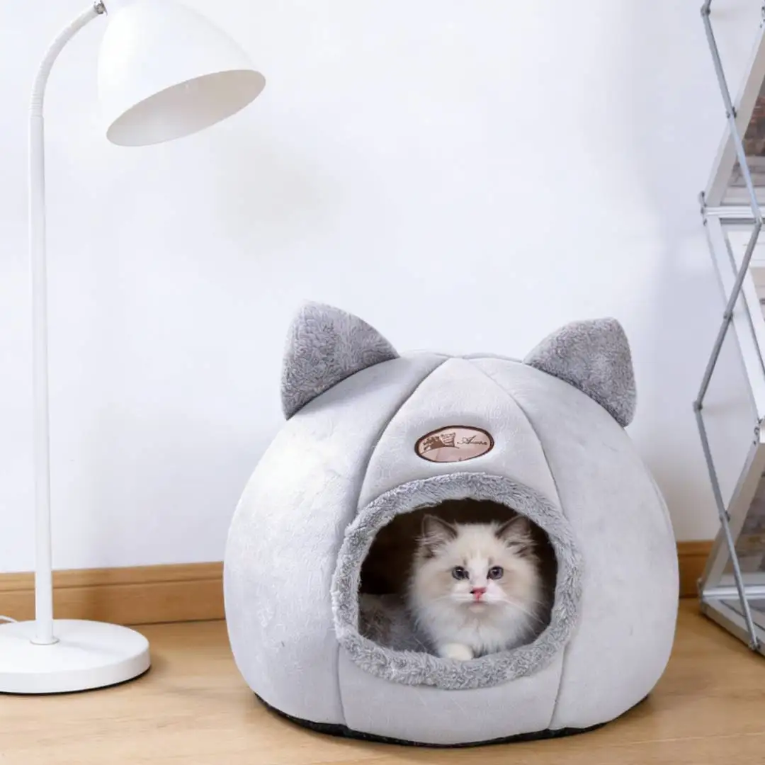 

Semi-enclosed Kitten House Breathable Soft Cute Winter Dog Nest Lightweight Plush Basket Comfortable Removable Cozy Pets Bed
