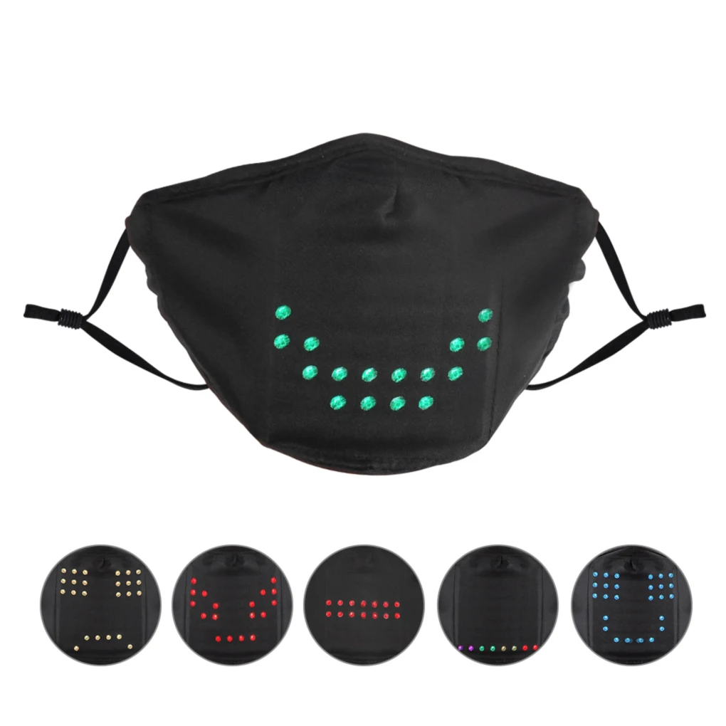 

Voice Control LED Mask Stand Out At Halloween Cosplay Events Multi-functional Party Full Face Mask Black+2Pcs 21.5x12cm