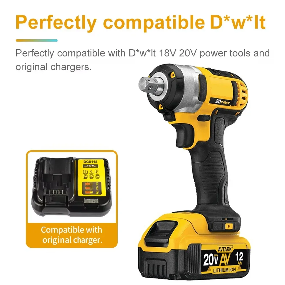 100% new product For Dewalt electric tool battery, 12000mAh, 20V, 12.0Ah, DCB206, 20V, DCB205, DCB204-2, DCB2001