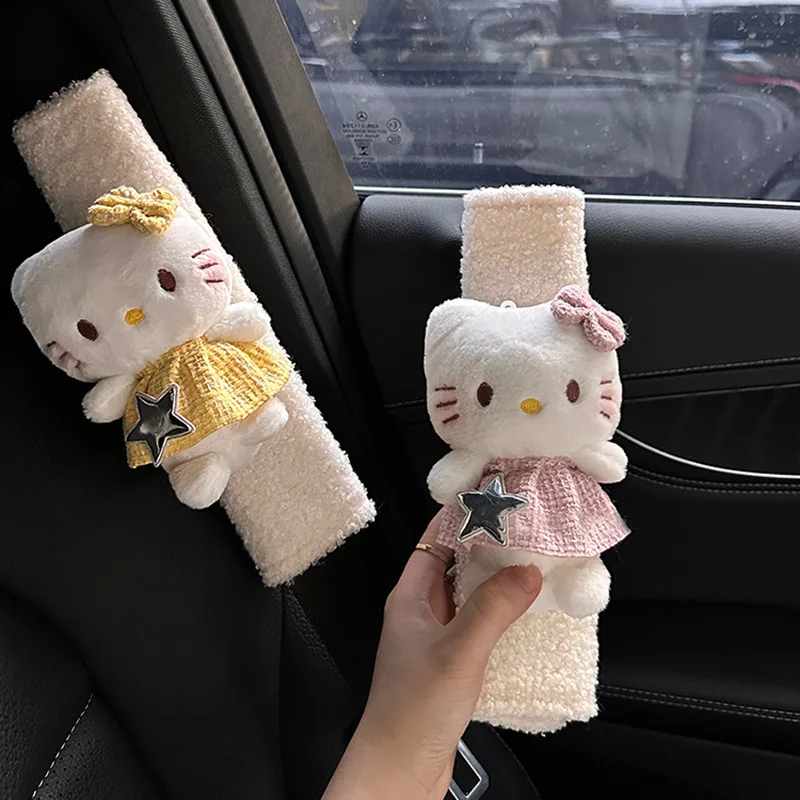 2 pcs Hello Kitty Car Seat Belt Cover Auto Accessories Safety Belt Harness Cushion Plush Shoulder Strap Protector Pad For Kids