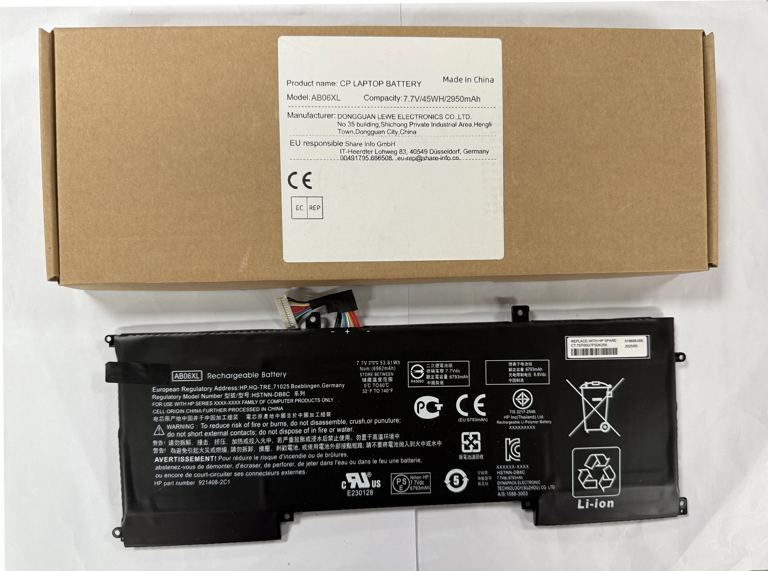 

Аккумулятор для ноутбука AB06XL TPN-I128 HSTNN-DB8C 921408-2C1 921438-855 для ENVY 13-AD019TU 13-AD020TU 13-AD106TU 13-AD108TU 7,7 В 47WH