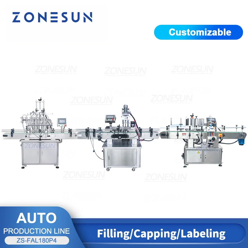 ZONESUN Automatic Production Line Juice Oil Honey Plastic Round Bottle Liquid Screw Filling Capping Labeling Machine ZS-FAL180P4