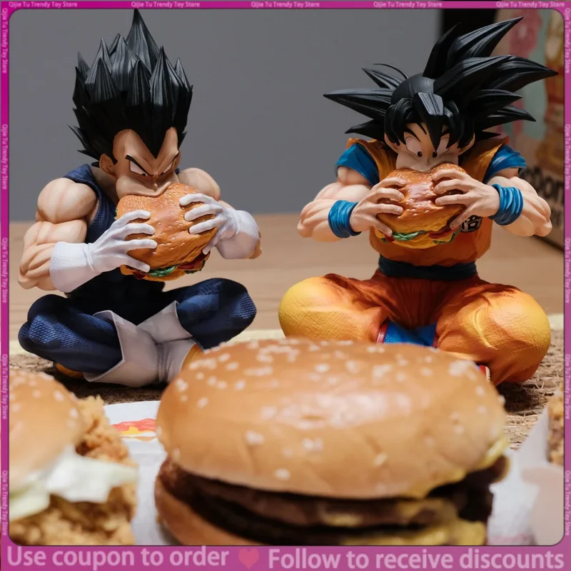 Auf Lager: Jt Statue Dragon-Ball Son Goku Vegeta Figur - Goku mit Hamburger 15cm/5,91 Zoll PVC Actionfiguren Sammlerstücke Geschenke
