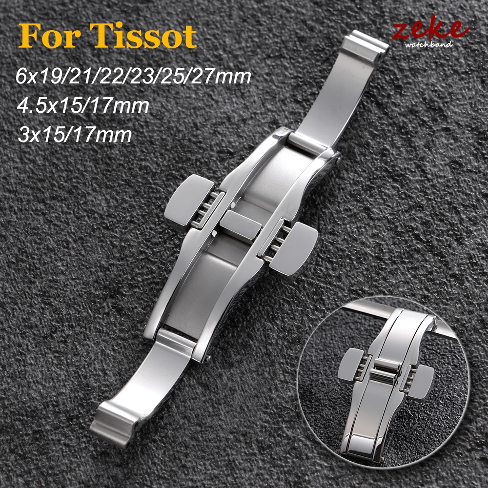 Solide Schmetterlings-Uhrenschnalle für Tissot T1853 6 mm 4,5 mm 3 mm Silber-Doppel-Push-polierter Verschluss Edelstahl-Uhrenarmbandverschluss