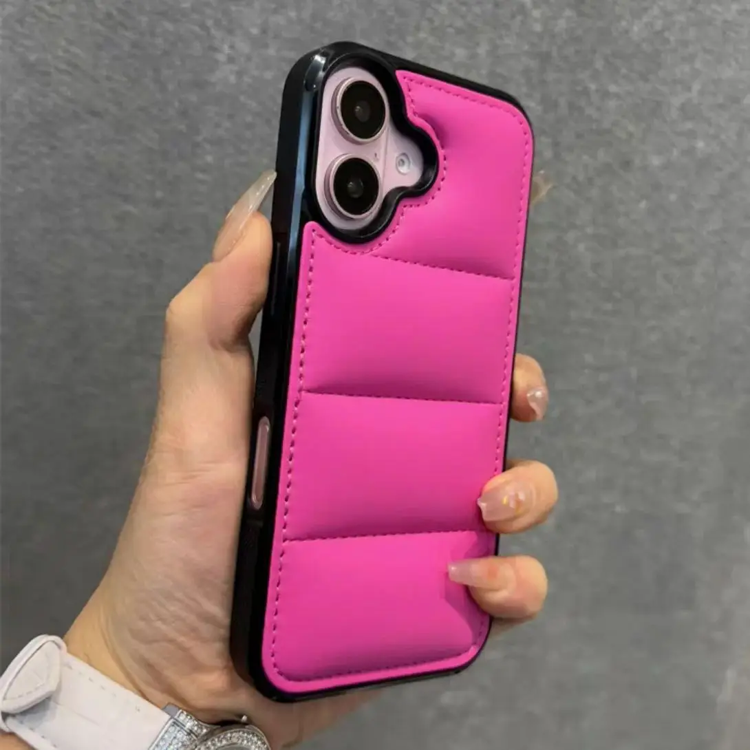 Luxury Liquid Soft Down Jacket Candy Color Case For iPhone 16 15 14 Plus 13 12 11 Pro Max Fashion The Puffer Shockproof Cover